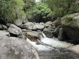 Esse é o Poço Verde. Fica no final de uma trilha leve, mas para chegar na beira da corredeira é preciso bastante atenção e cuidado, pois, as pedras são bastantes escorregadiças. 